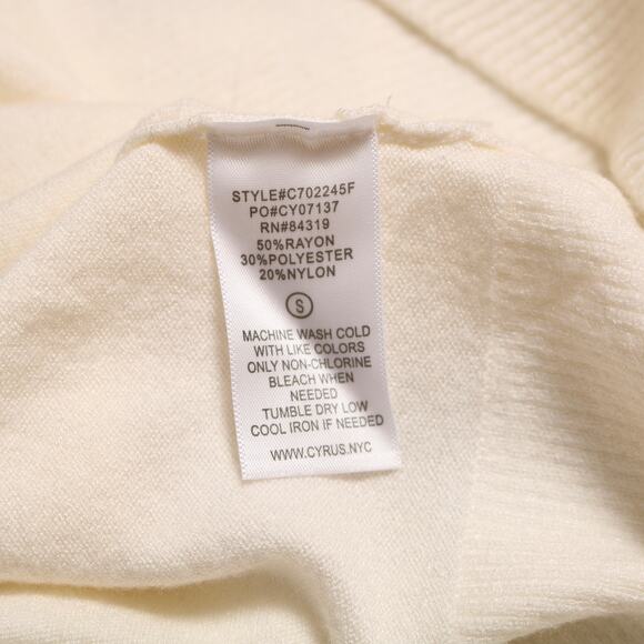 Raya by Cyrus Waffle Cowl Neck Knit Sweater Cream Ivory Pearl Puff Cozy Size S - Picture 8 of 10